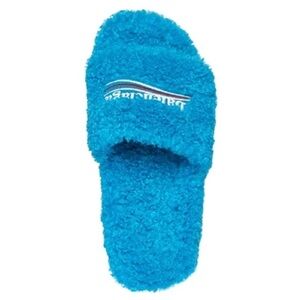 Balenciaga blue fur slides